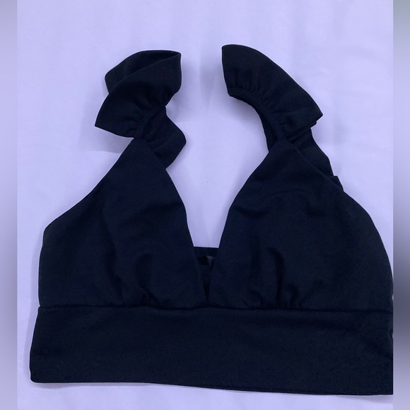 Shein Black Plunging Ruffle V-neck Cropped Top - Picture 1 of 4